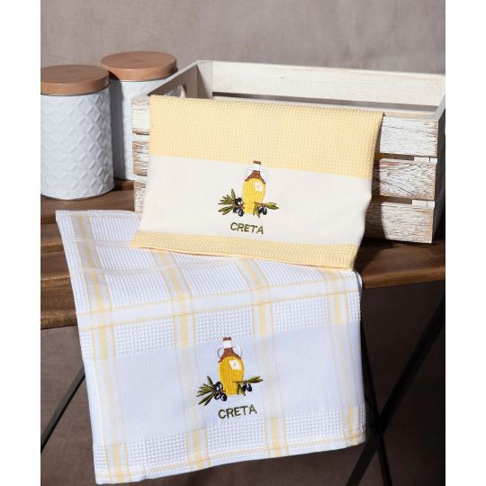 Σετ 2 τεμαχίων ποτηρόπανα (50cm x 70cm) μπουκάλι κίτρινο CRETA
