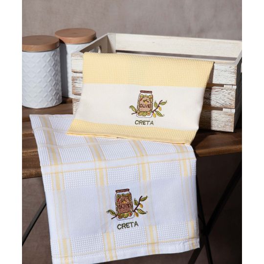 Σετ 2 τεμαχίων ποτηρόπανα (50cm x 70cm) βάζο κίτρινο CRETA