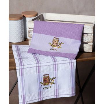 Σετ 2 τεμαχίων ποτηρόπανα (50cm x 70cm) βάζο λιλά CRETA