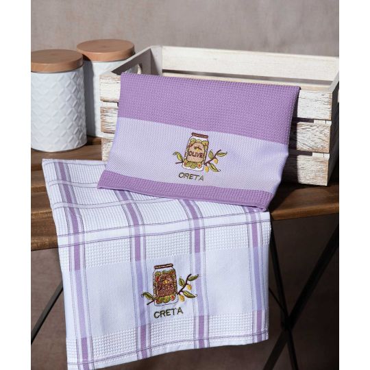 Σετ 2 τεμαχίων ποτηρόπανα (50cm x 70cm) βάζο λιλά CRETA