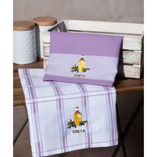Σετ 2 τεμαχίων ποτηρόπανα (50cm x 70cm) μπουκάλι λιλά CRETA