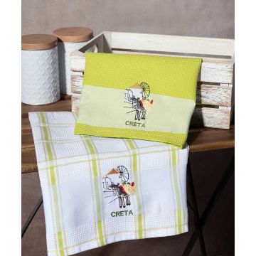 Σετ 2 τεμαχίων ποτηρόπανα (50cm x 70cm) ανεμόμυλος πράσινο CRETA