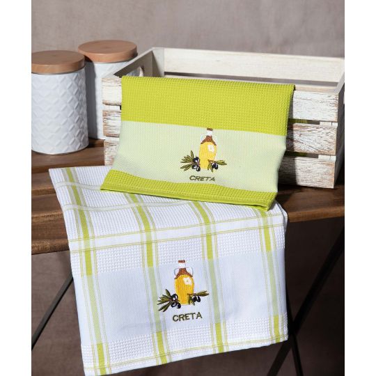 Σετ 2 τεμαχίων ποτηρόπανα (50cm x 70cm) μπουκάλι πράσινο CRETA