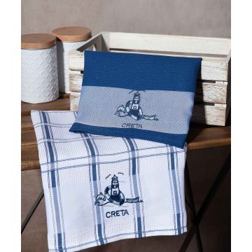 Σετ 2 τεμαχίων ποτηρόπανα (50cm x 70cm) μπλέ φάρος CRETA
