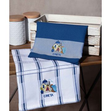 Σετ 2 τεμαχίων ποτηρόπανα (50cm x 70cm) μπλέ εκκλησία CRETA