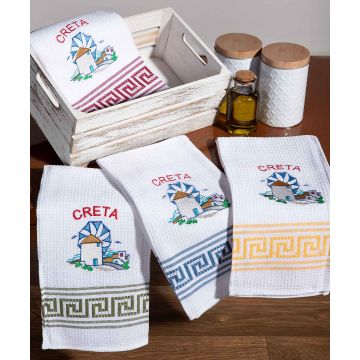 Σετ 12 τεμαχίων ποτηρόπανα (50cm x 70cm) ανεμόμυλος CRETA