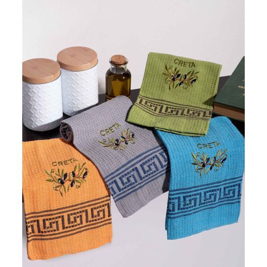 Σετ 12 τεμαχίων ποτηρόπανα (45cm x 65cm) κλαδί ελιάς χρωματιστό CRETA