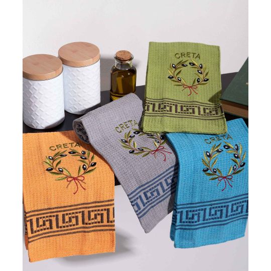 Σετ 12 τεμαχίων ποτηρόπανα (45cm x 65cm) στεφάνι ελιάς χρωματιστό CRETA