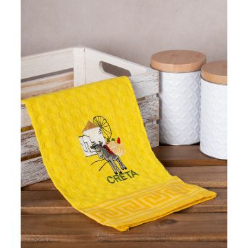 Σετ 12 τεμαχίων ποτηρόπανα γκοφρέ (50cm x 70cm) κίτρινος γαίδαρος CRETA