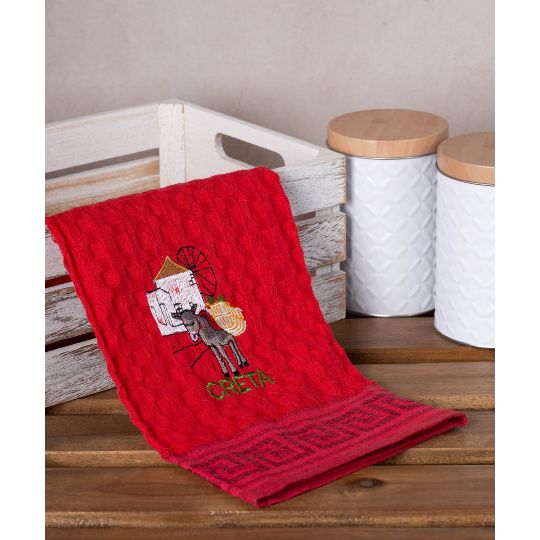 Σετ 12 τεμαχίων ποτηρόπανα γκοφρέ (50cm x 70cm) κόκκινο γάιδαρος CRETA