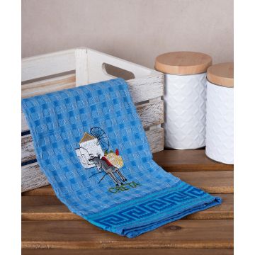 Σετ 12 τεμαχίων ποτηρόπανα γκοφρέ (50cm x 70cm) μπλέ γαίδαρος CRETA