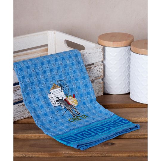 Σετ 12 τεμαχίων ποτηρόπανα γκοφρέ (50cm x 70cm) μπλέ γαίδαρος CRETA