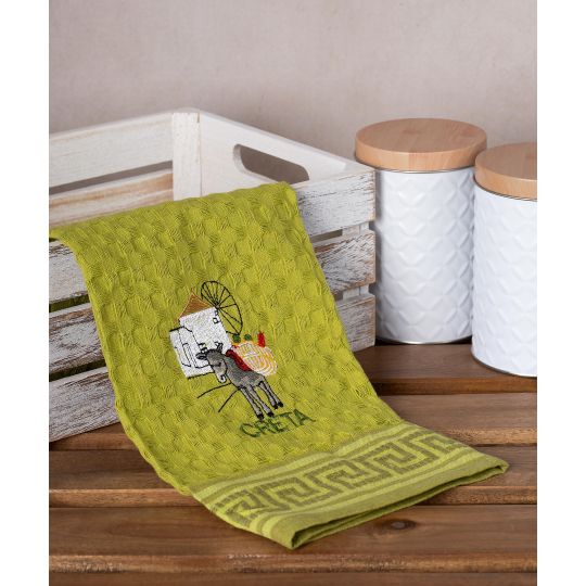 Σετ 12 τεμαχίων ποτηρόπανα γκοφρέ (50cm x 70cm) πράσινο γαίδαρος CRETA