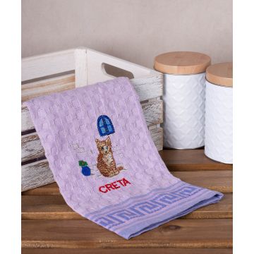 Σετ 12 τεμαχίων ποτηρόπανα γκοφρέ (50cm x 70cm) λιλά γάτα CRETA