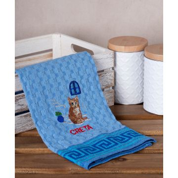 Σετ 12 τεμαχίων ποτηρόπανα γκοφρέ (50cm x 70cm) μπλέ γάτα CRETA