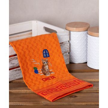 Σετ 12 τεμαχίων ποτηρόπανα γκοφρέ (50cm x 70cm) πορτοκαλί γάτα CRETA