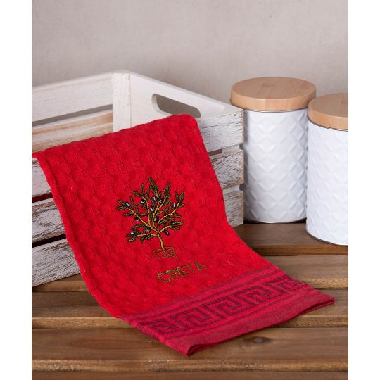 Σετ 12 τεμαχίων ποτηρόπανα γκοφρέ (50cm x 70cm) κόκκινο γλάστρα CRETA