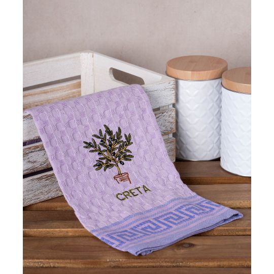 Σετ 12 τεμαχίων ποτηρόπανα γκοφρέ (50cm x 70cm) λιλά γλάστρα CRETA