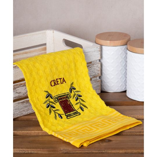 Σετ 12 τεμαχίων ποτηρόπανα γκοφρέ (50cm x 70cm) κίτρινο κίονας CRETA