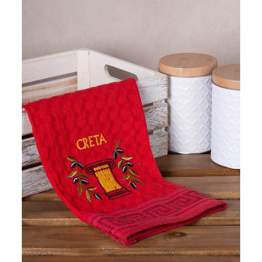 Σετ 12 τεμαχίων ποτηρόπανα γκοφρέ (50cm x 70cm) κόκκινο κίονας CRETA