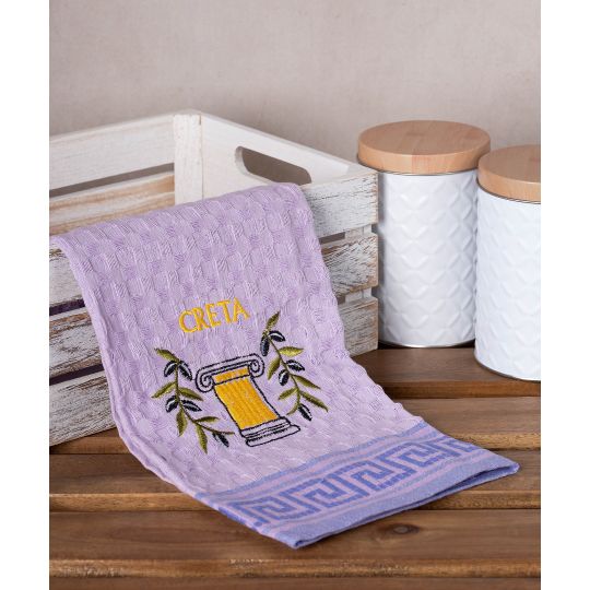 Σετ 12 τεμαχίων ποτηρόπανα γκοφρέ (50cm x 70cm) λιλά κίονας CRETA