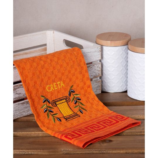 Σετ 12 τεμαχίων ποτηρόπανα γκοφρέ (50cm x 70cm) πορτοκαλί κίονας CRETA