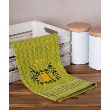 Σετ 12 τεμαχίων ποτηρόπανα γκοφρέ (50cm x 70cm) πράσινο κίονας CRETA