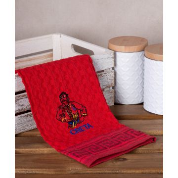 Σετ 12 τεμαχίων ποτηρόπανα γκοφρέ (50cm x 70cm) κόκκινο κρητικός CRETA