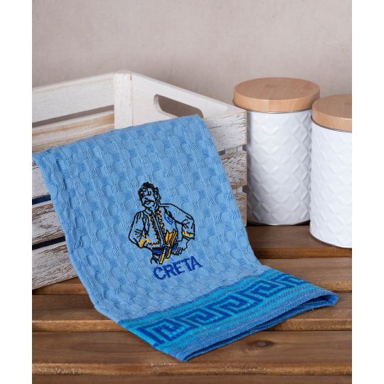 Σετ 12 τεμαχίων ποτηρόπανα γκοφρέ (50cm x 70cm) μπλέ κρητικός CRETA