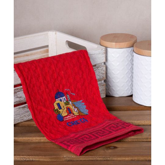 Σετ 12 τεμαχίων ποτηρόπανα γκοφρέ (50cm x 70cm) κόκκινο εκκλησία CRETA