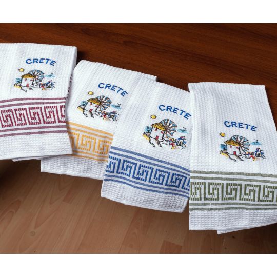 Σετ 12 τεμαχίων ποτηρόπανα (45cm x 65cm) ανεμόμυλος CRETE