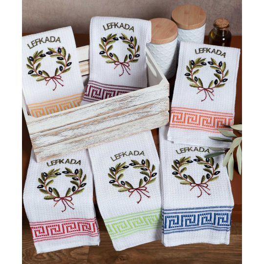 Σετ 12 τεμαχίων ποτηρόπανα (45cm x 65cm) στεφάνι LEFKADA