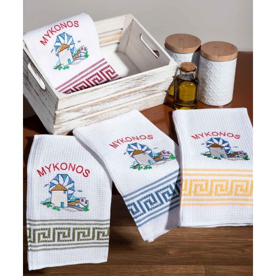 Σετ 12 τεμαχίων ποτηρόπανα (50cm x 70cm) ανεμόμυλος MYKONOS