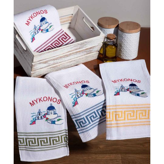 Σετ 12 τεμαχίων ποτηρόπανα (50cm x 70cm) εκκλησία MYKONOS