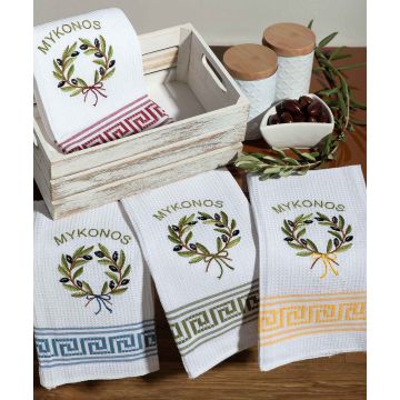 Σετ 12 τεμαχίων ποτηρόπανα (50cm x 70cm) στεφάνι MYKONOS