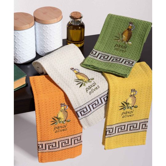 Σετ 12 τεμαχίων ποτηρόπανα (45cm x 65cm) μπουκάλι λάδι PAXOI