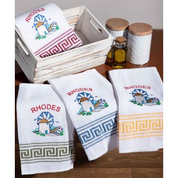 Σετ 12 τεμαχίων ποτηρόπανα (50cm x 70cm) ανεμόμυλος RHODES