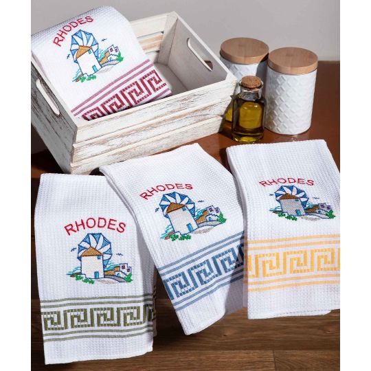 Σετ 12 τεμαχίων ποτηρόπανα (50cm x 70cm) ανεμόμυλος RHODES