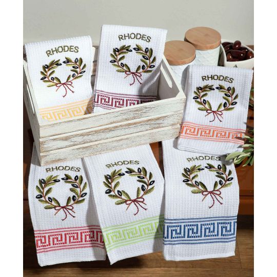 Σετ 12 τεμαχίων ποτηρόπανα (45cm x 65cm) στεφάνι RHODES