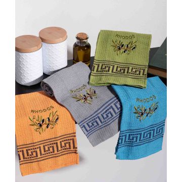 Σετ 12 τεμαχίων ποτηρόπανα (45cm x 65cm) κλαδί ελιάς χρωματιστό RHODES