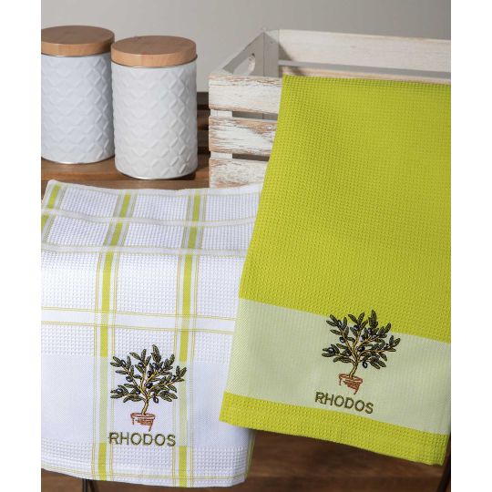 Σετ 2 τεμαχίων ποτηρόπανα (50cm x 70cm) γλάστρα πράσινο RHODES