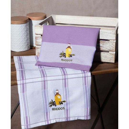 Σετ 2 τεμαχίων ποτηρόπανα (50cm x 70cm) μπουκάλι λιλά RHODES