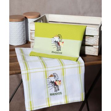 Σετ 2 τεμαχίων ποτηρόπανα (50cm x 70cm) ανεμόμυλος πράσινο RHODES