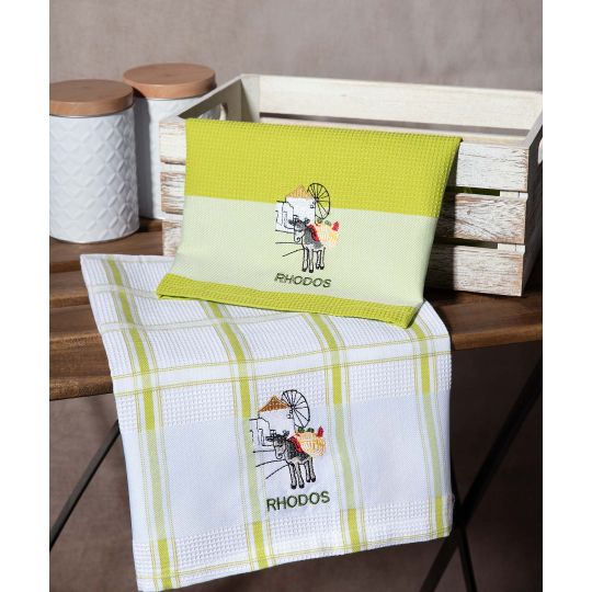 Σετ 2 τεμαχίων ποτηρόπανα (50cm x 70cm) ανεμόμυλος πράσινο RHODES