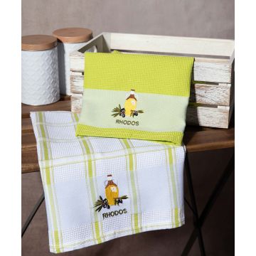 Σετ 2 τεμαχίων ποτηρόπανα (50cm x 70cm) μπουκάλι πράσινο RHODES