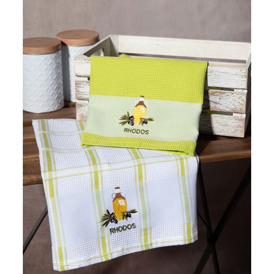 Σετ 2 τεμαχίων ποτηρόπανα (50cm x 70cm) μπουκάλι πράσινο RHODES