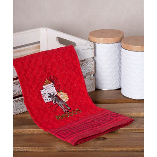 Σετ 12 τεμαχίων ποτηρόπανα γκοφρέ (50cm x 70cm) κόκκινο γάιδαρος RHODES