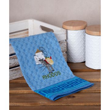 Σετ 12 τεμαχίων ποτηρόπανα γκοφρέ (50cm x 70cm) μπλέ γαίδαρος RHODES