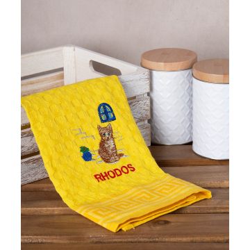 Σετ 12 τεμαχίων ποτηρόπανα γκοφρέ (50cm x 70cm) κίτρινο γάτα RHODES