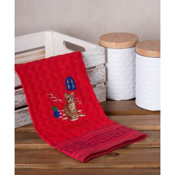 Σετ 12 τεμαχίων ποτηρόπανα γκοφρέ (50cm x 70cm) κόκκινο γάτα RHODES
